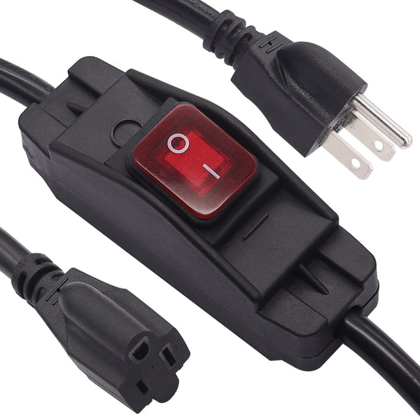 TWTADE 3 Prong Heavy Duty Extension Cord with Waterproof Inline Switch On/Off, 14AWG 1.5FT Power Cords