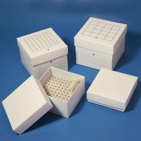 Globe Scientific 3094Y-1 Freezing Box, Cardboard, 64-Place (8 x 8 Format), Fits 3.0 mL, 4.0 mL and 5.0 mL CryoClear Vials, 3" Size, 2.5 mm Height, 5 mm Wide, 5 mm Length, Cardboard, Yellow