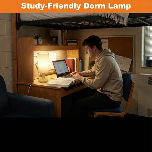 Set 2 Dimming 2700K Spaces(5W 50K Touch Bedside Table Lamps of - Stepless USB Powered, Minimalist Wood Base Linen