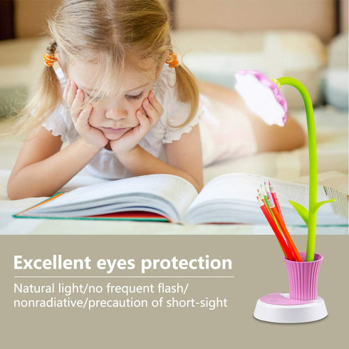 Desk Lamp for Kids, Sunflower LED Charging Table Lamp, Adjustable Brightness, Small Folding Light for Reading, Study