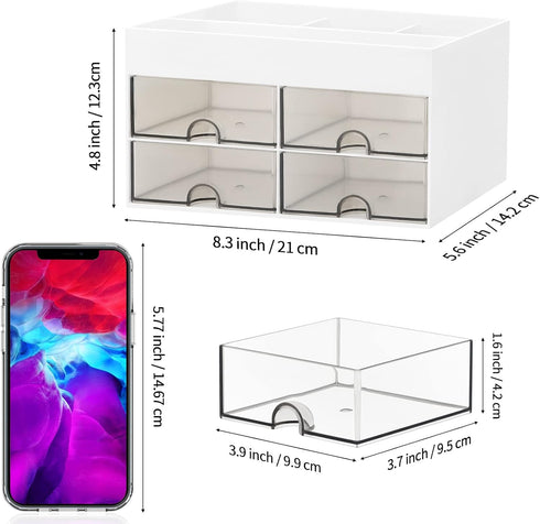 LETURE Desk Organizer with Drawer, Desktop Accessories for Pen/Pencil/Business Card/Sticky Notes, White