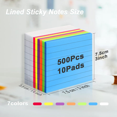 MIUTME Lined Sticky Notes Transparent, 7 Colors Bright Self Sticky Notes, Clear Pad, Waterproof Translucent Memo (3X3