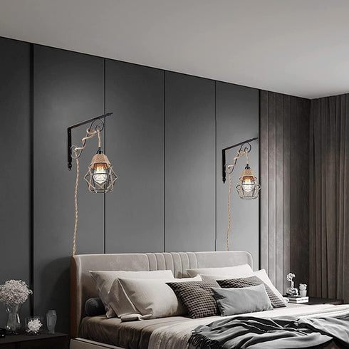 CAFULAM Industrial Hanging Light with Plug in Cord - Hemp Rope On/Off Switch, Farmhouse Pendant Light for Dining Room