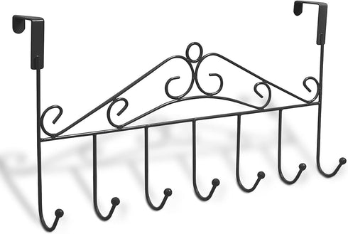 Andalus Heavy-Duty Vinyl-Coated Over The Door Hooks – 7 Hooks for Hanging Towels, Coats, Bags, Clothes (Black)