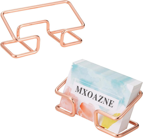 Business Card Holder for Desk, Modern Business Card Organizer, 2 Pack Rose Gold Display for Women