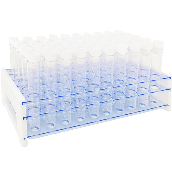 50 Pcs Clear Plastic Test Tubes with Rack - 16x100mm (10ml) Test Tubes with Caps for Scientific Experiments and Decor