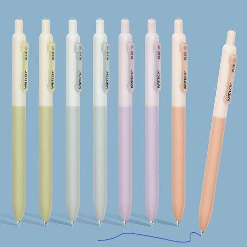 WRITECH Gel Pens Fine Point 0.5mm Blue Ink Silent Click Extra Fine, 8ct Non Bleed for Smooth Writing Journaling