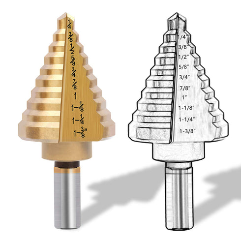 Titanium Step Drill Bit, Zhushan High Speed Steel Cone Bits, Double Cutting Blades for Sheet Metal