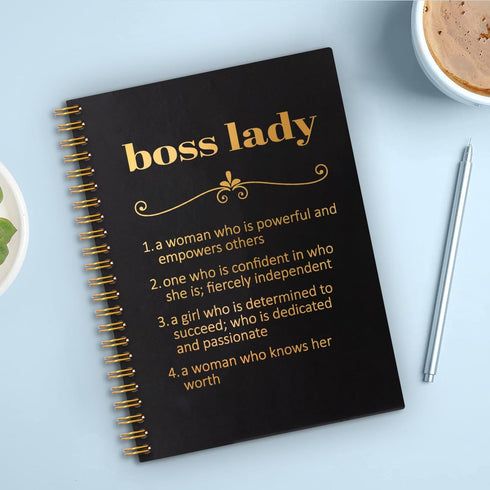 Boss Lady Black Golden Hardcover Spiral Notebook, 160 Pages, Unique Office Gift Idea for Women Boss Mentor Leader