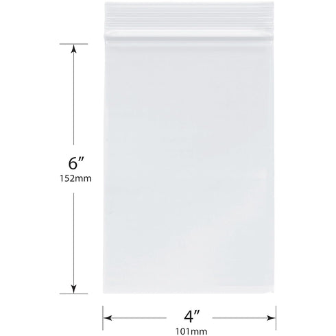 Plymor 4" x 6" Zipper Reclosable Plastic Bags, 2 Mil (Case of 1,000)