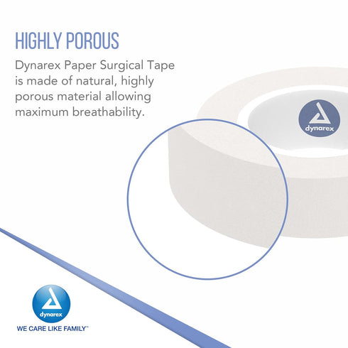 Dynarex Paper Surgical Tape, 1/2” x 10 yds, 24 Rolls, White, First-Aid Kit Essential