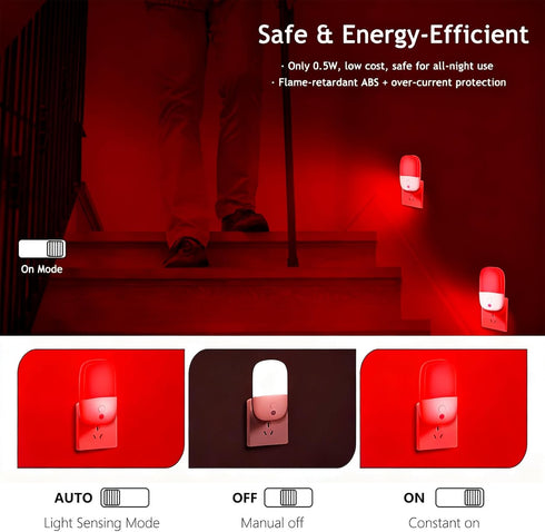 670nm 3 Pack Dimmable Red Light Night Light for Sleep Therapy, Auto On/Off Night Light with Dusk to Dawn Sensor, LED