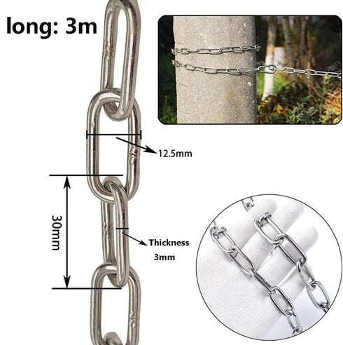 SUS304 Stainless Steel Chain Metal Chain Link Chain Small Light Duty Chain Utility Chain for Home Outdoor Camping Hanging Pet Chain Prevention Theft -Thickness 0.12 inches (3mm)- Length 9.8ft (3m)