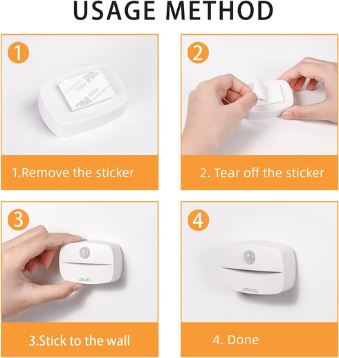 ZISUYU Closet Motion Sensor Light Indoor Led Night Light Stick on Nightlight Battery Operated Lights for Hallway Stair