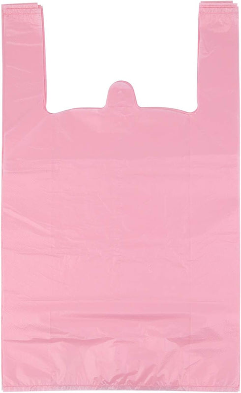 T Shirt Bags, Pink Plastic Grocery Bags with Handles, Bolsas De Plastico Para Negocio, 12x20 Inches (50 pcs)