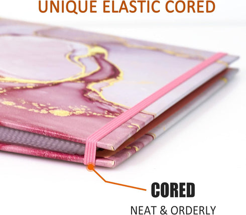 Legal-Size Binders, for 8.5 x 14 paper, 3 Ring Binder 1 Inch, Landscape Spreadsheet Binder with Elastic Cord, Pink Marble, 2 Pack by tutata
