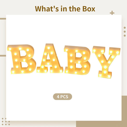 Texvora 22.5 Cm 4 Led Light-Up Sign, Bright Letter Decoration, Warm Yellow Illumination, Night Light For Baby Showers