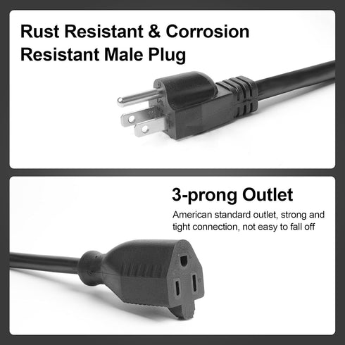 QTEATAK Male and Female Connector Extension Cord 125V 15A 2-Pole 3-Wire 50cm Female Connector and 100cm Male Straight Blade Plug with AWG14 Cables, includes 5 Heat Shrink Tubes (Male & Female 1 Set)