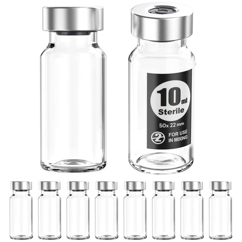 Sterile Empty Vials with Silver Aluminum Cap and Butyl Rubber Stopper, 10pcs (10ml) Sterile Package