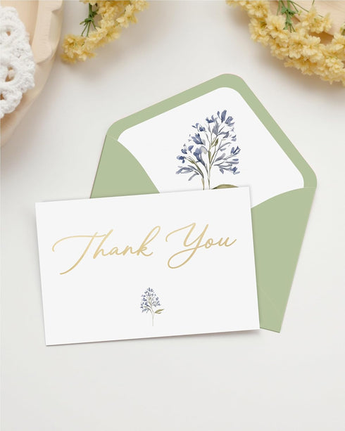 50 Pack 4x6 Inches, MAOBUYOU Floral Thank You Cards with Envelopes, Bulk Greeting Cards Green Envelopes