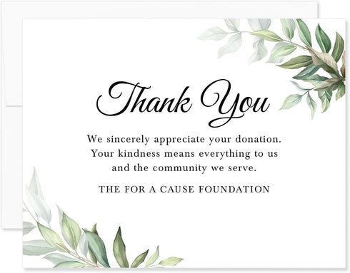 Personalized Greenery Donation Thank You Cards with Envelopes, 5.5x4.25 Flat Thank You