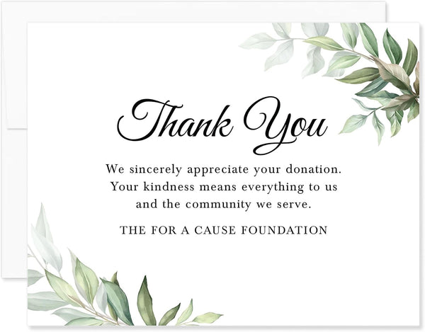 Personalized Greenery Donation Thank You Cards with Envelopes, 5.5x4.25 Flat Thank You