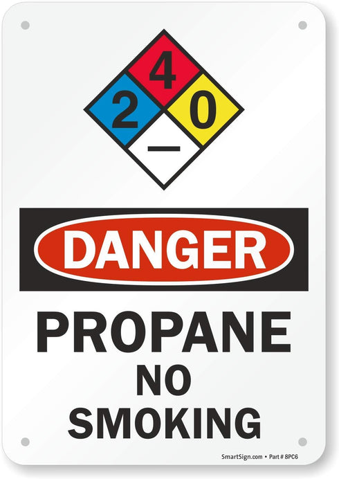SmartSign S-9398-PL-10 "Danger - Propane, No Smoking" NFPA Sign | 7" x 10" Plastic Black/Red on White