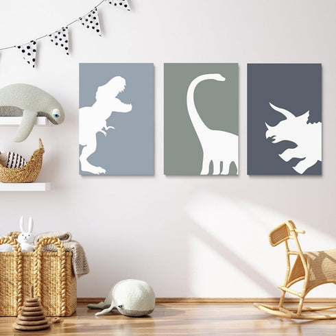 GUBIYU Set 3, 12"x16" Dinosaur Wall Decor T-Rex Art of Boys Room Aesthetic Posters, Animal Nursery Print for Kids