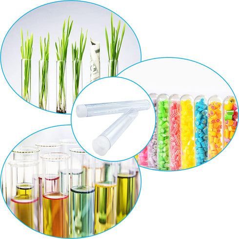 50Pcs Clear Plastic Test Tubes with Rack, 16 x 100mm Tubes with Caps for Scientific Experiments and Storage