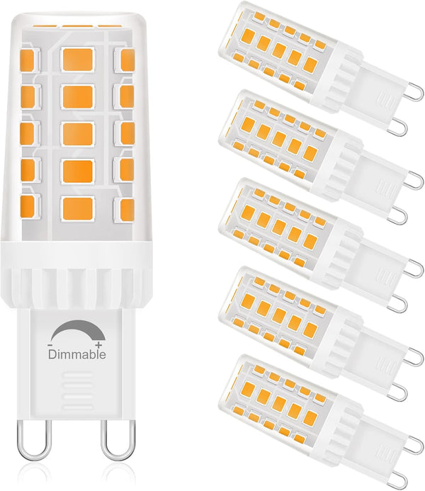 ENERGETIC G9 LED Bulb Dimmable, 40W T4 Halogen Equivalent, 400LM Soft White 2700K, G9 Loop Pin Base, 6 Pack