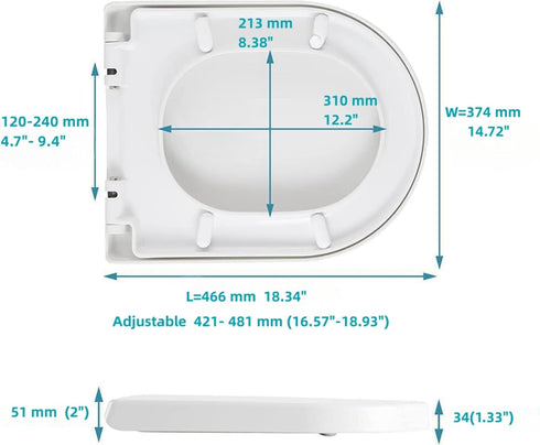 SADALAK D/U Shape Toilet Seat,Soft Close and Quick-Release for Easy Cleaning Toilet Seats Cover,Stable Hinge Design