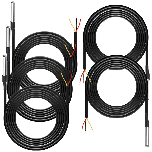 Waterproof DS18B20 Temperature Sensor, Digital Temperature Probe Sensor with Temperature Range (-55?~ +125?) 5 Pack
