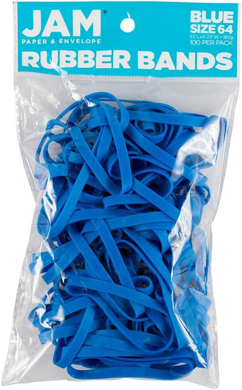 64 JAM Plus Blue Large Binderclips + Blue Size Rubberbands