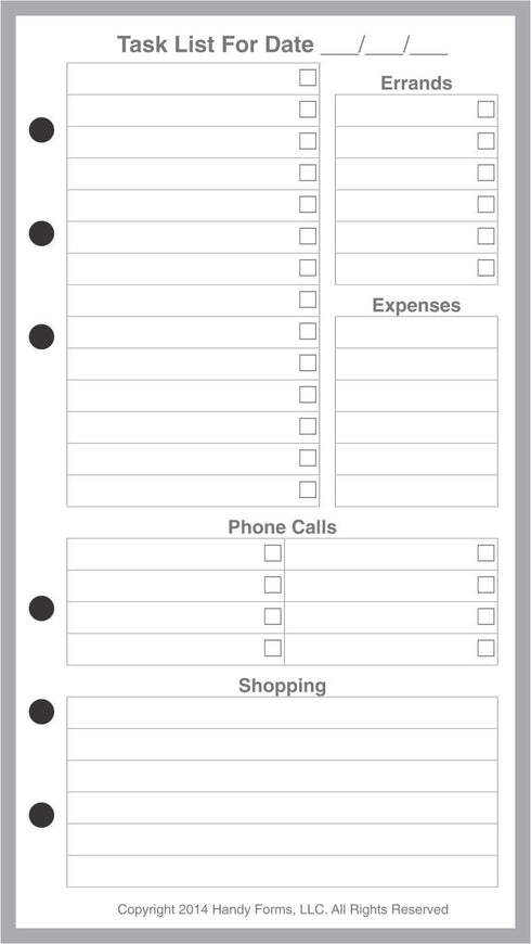 Personal Size Daily Task Planner Insert, Sized for Filofax Personal Notebook (3.7" x 6.75")