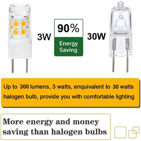 4-Pack G8 LED Bulb, GY8.6/T4 Bi-pin Base, 3W, 30W Halogen Replacement, Under Cabinet Kitchen Lighting, Warm White