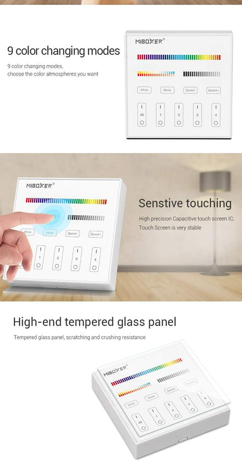 B4 4-Zone 3V,Only Bulb,Spotlight,Downlight,Flood FUT037 FUT038 LGIDTECH Wall-Mounted Smart Panel Controller DC Work