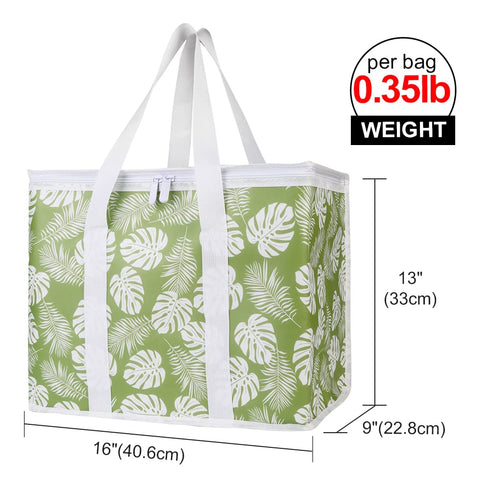 1-Pack Bodaon Insulated Reusable Grocery Shopping Bags, X-Large Picnic Cooler Bag with Top Cold, Green-Leaf