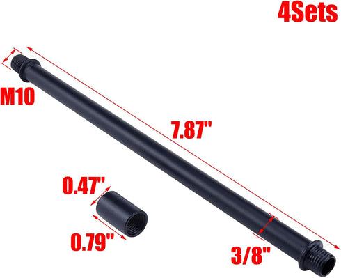 MY MIRONEY 4 Sets Straight Pipe Lamp Stem Kit with Connector M10 Black Lamp Rod Hardware Light Fixture Parts Replacement, 7.87" Long by MY MIRONEY