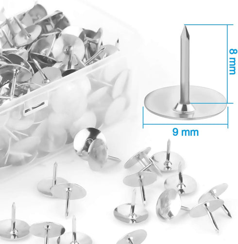 Yalis Thumb Tacks 500-count, 3/8-inch Steel Round Push Pins for Corkboard, Silver