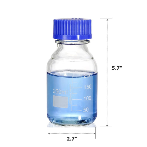 Yopay 10 Pack Media Storage Bottles with GL45 Blue Screw Cap, 250ml Reusable Glass Bottle for Labs or Home Use
