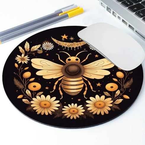Bees Round Mouse Pad, Customized Mousepad with Non-Slip Rubber Base for Computers and Laptop Office Desk