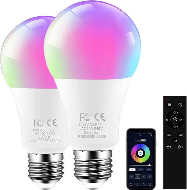 RGBCW E26 Smart Light LED Bulb with a 2.4GHz Remote Control 12W