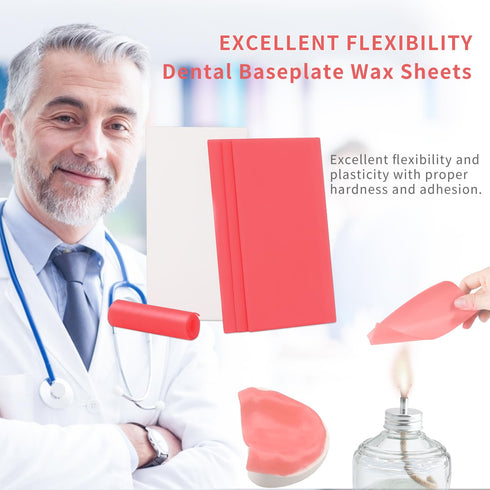 Dental Base Plate Wax Sheets - Pink Denture Baseplate Casting Modeling Molding Wax Non Shrink Jewelry Wax Carving Red Utility Bite Wax Dentist Lab Supply 20PCS