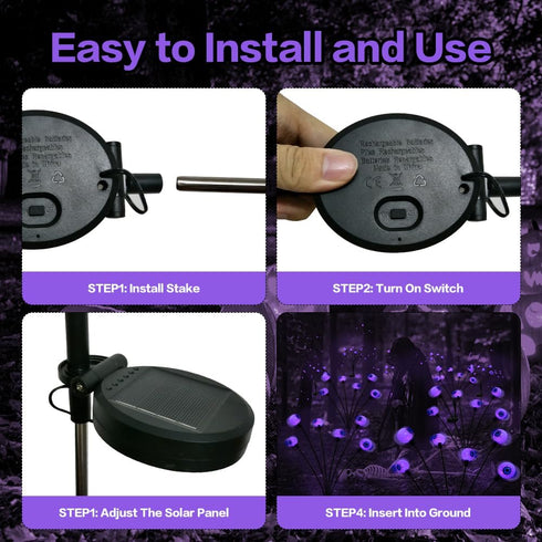 2PACK Scary Eyeballs Solar Garden Lights, 12LED Purple Swaying Firefly Halloween Decorations, Waterproof Outdoor Decor
