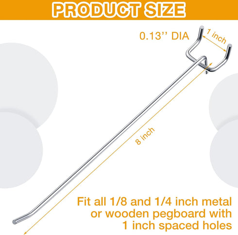 100 Pack Stainless Steel Peg Board Hooks, 8 Inch Hanging Holders for 1/8 and 1/4 Pegboard, Garage Storage Organizer