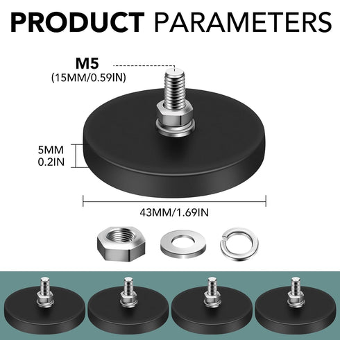 8Pack Rubber Coated Magnets, 30LBS Neodymium Magnets with M6 Magnetic Assembly Base for Light Bar