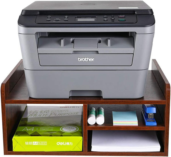 PAG Desktop Printer Stand with Storage, Wooden Paper Holder Rack for Desk Organization, Retro Brown