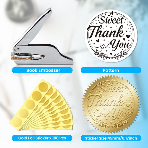 Set Invitation100Pcs ANATTASOUL Letter Book Embosser Personalized Sweet Thanks Pattern Book Stamp, Durable Library