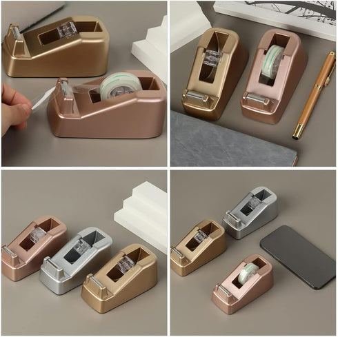 Portable Washi Tape Cutter, Non-Skid Desktop Tape Dispenser, Golden Small Business Tape Holder