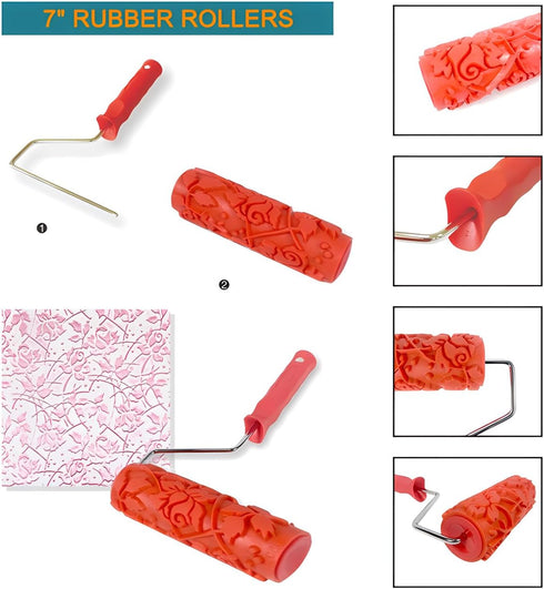 7"DIY (BK094R) Patterned Paint Roller | Decorative Art Texture Roller | Embossing Texture Rubber Roller Painting